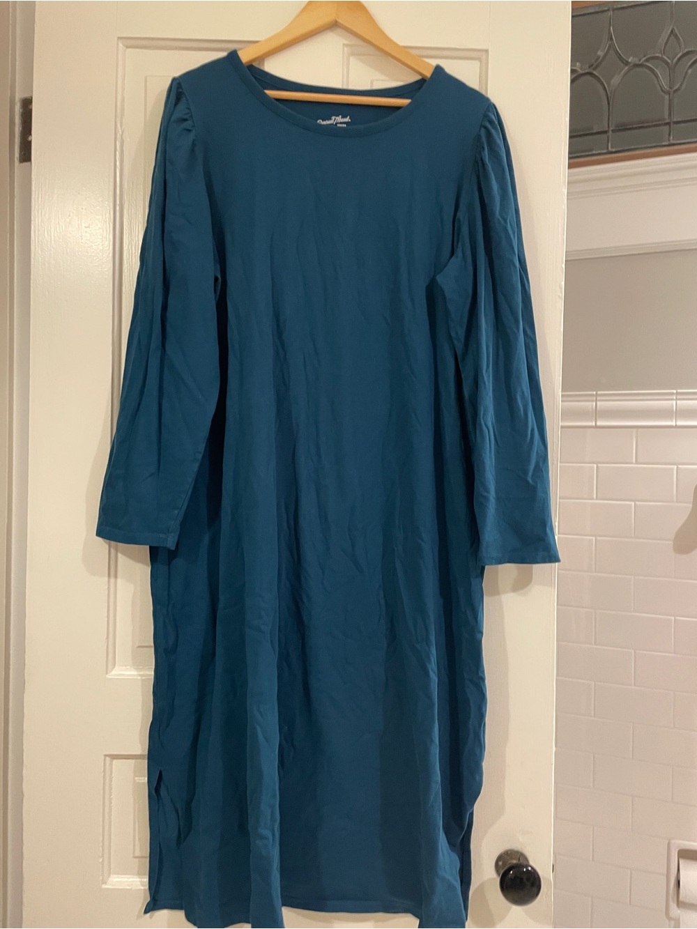 Universal Thread Teal Midi Jersey Shift Dress with Subtle Puff-Cap Sleeves